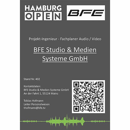 Jobkachel mit QR Code von BFE Studio & Medien Systeme GmbH - Projekt Ingenieur Fachplaner Audio / Video